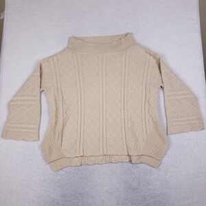 L Love Mock Neck Cable Knit Sweater 3XL Cream Textured Pullover 3/4 Sleeve